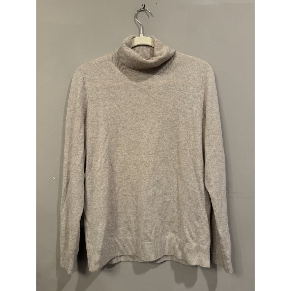 Jennie Liu 100% Cashmere Beige Turtle Neck Large Luxury